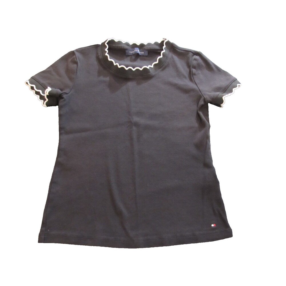 Tommy Hilfiger Lettuce‑Trim T‑Shirt Black White Trim Women’s Small Pre‑Owned